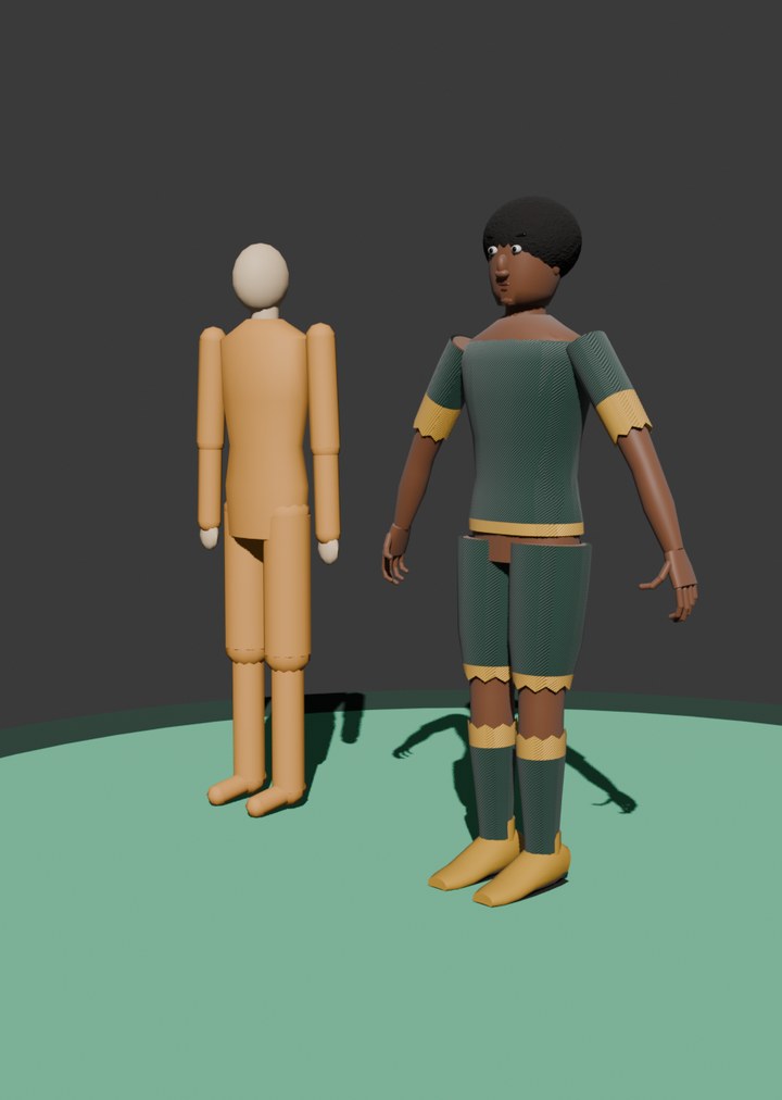 Original ACL footballer standing on a studio platform in a green and gold kit