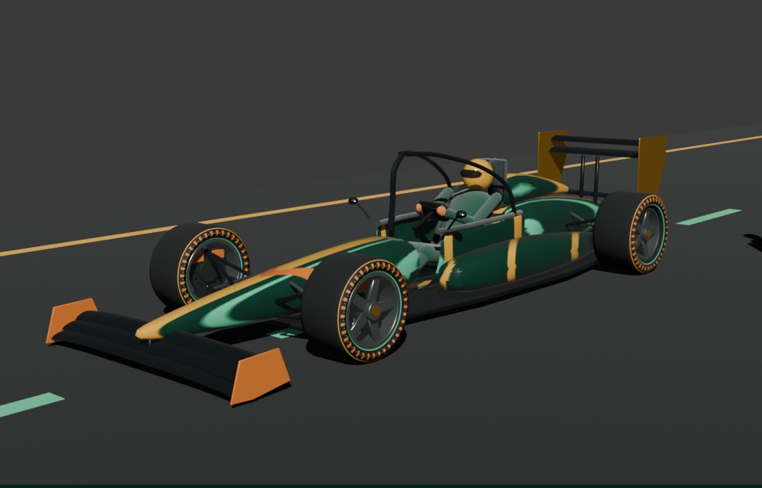 Original ACL open-wheel race car in dark green with gold accents